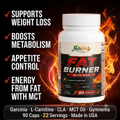 Fat Burner with MCT™ – Garcinia Cambogia, L-Carnitine & CLA | Supports Weight Loss & Metabolism | 90 Caps